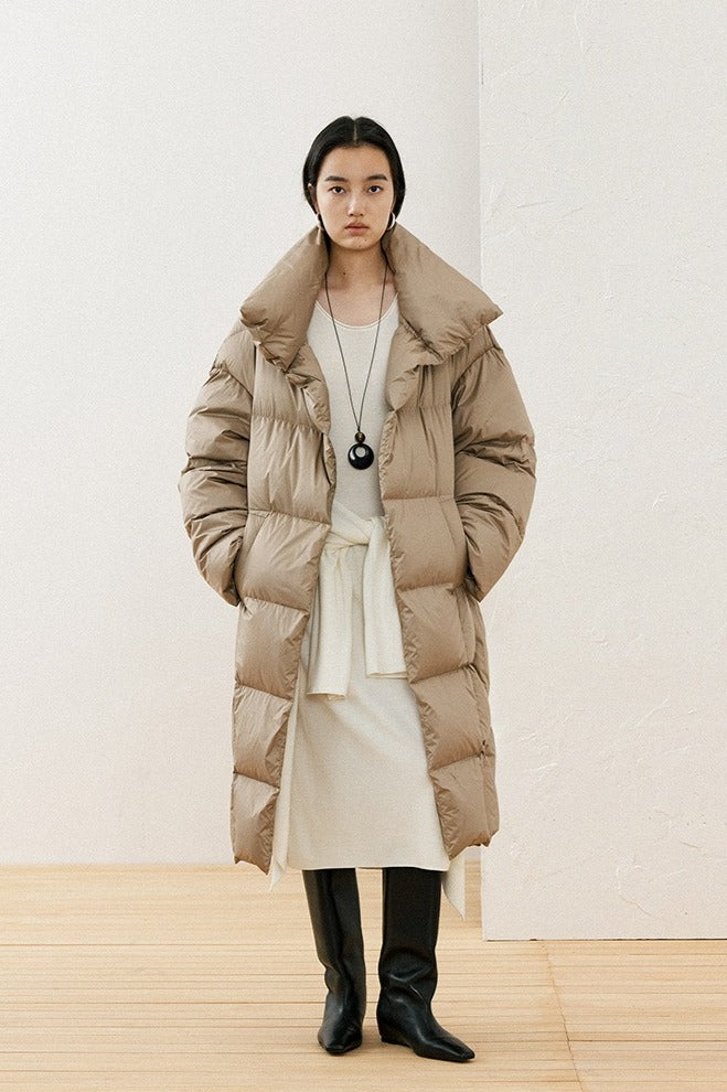 Cocoon-shape stand collar down coat | 2 color