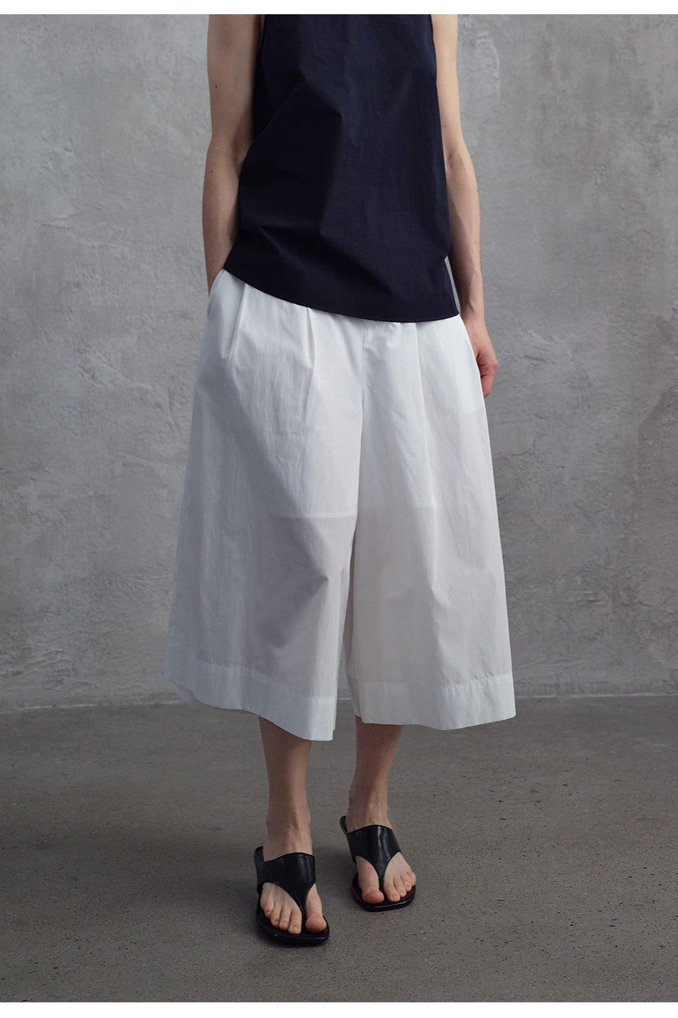 Cotton-blend relaxed wide-leg cropped pants | 3 color