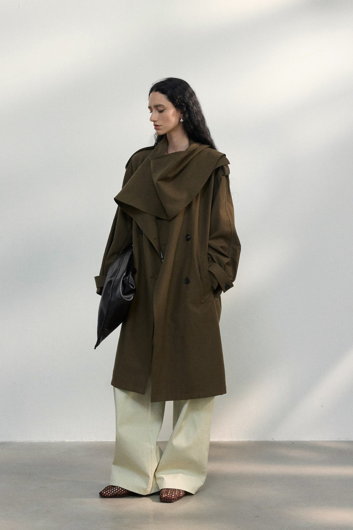 Romantic scarf collar mid-length trench coat | 2 color