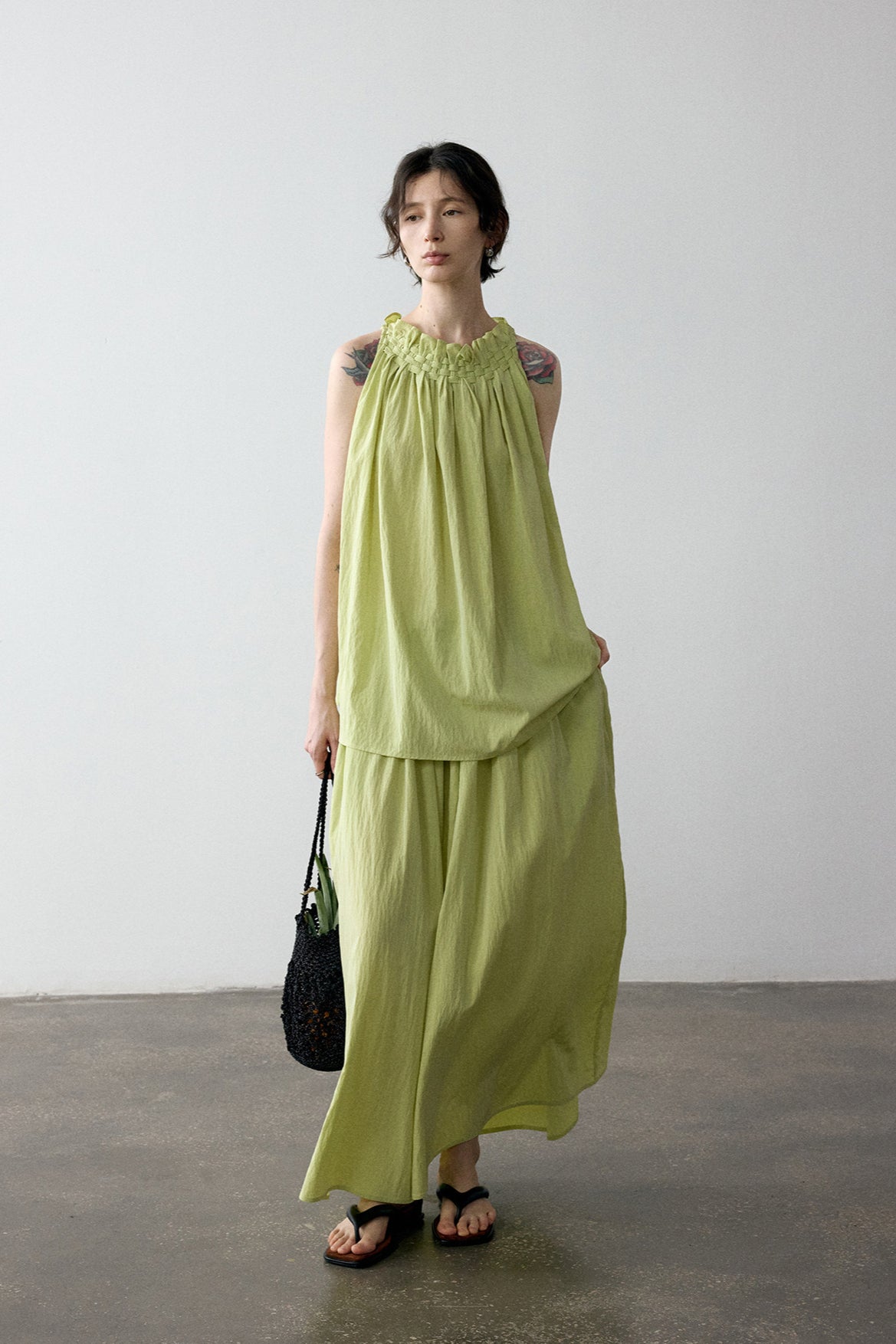 [Wandering organ] Viscose blend textured peplum waist skirt | 4 color