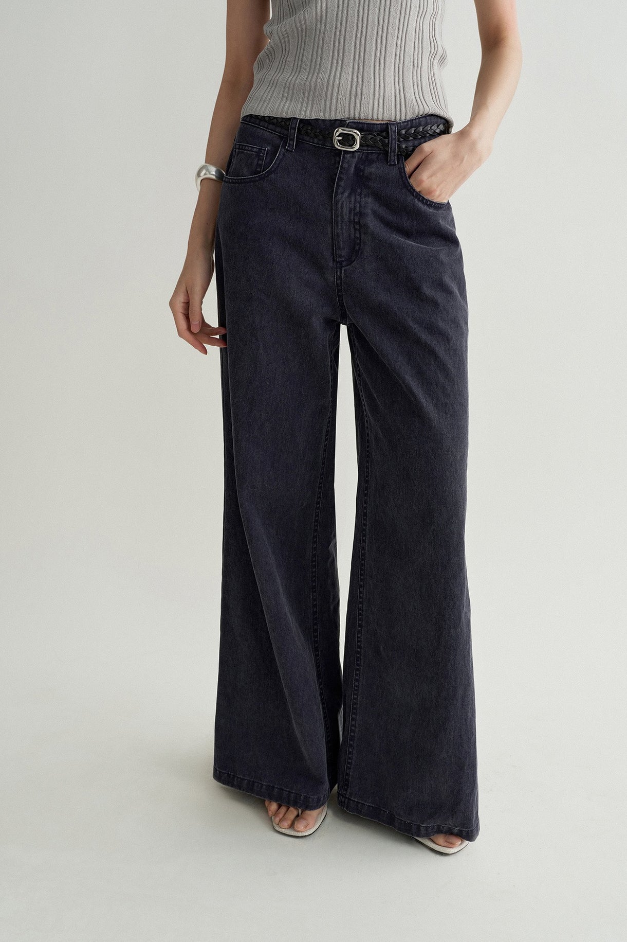 100% cotton wide-leg jeans | 2 color