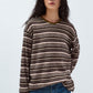 Cotton blend velvet-texture striped T-shirt | 5 color