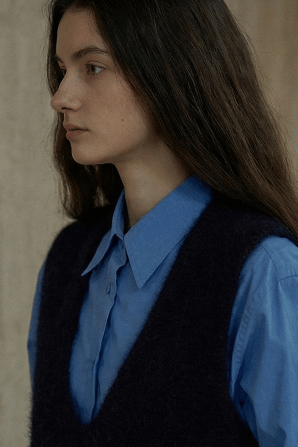 Alpaca wool blend V-neck plush vest dress | 3 color