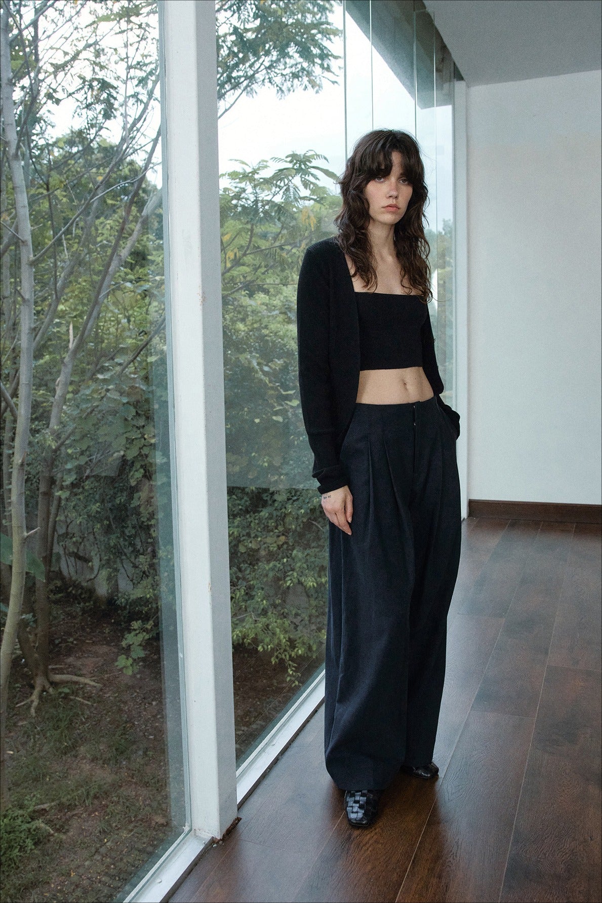 Cotton blend pleated waist casual wide leg pants | 3 color
