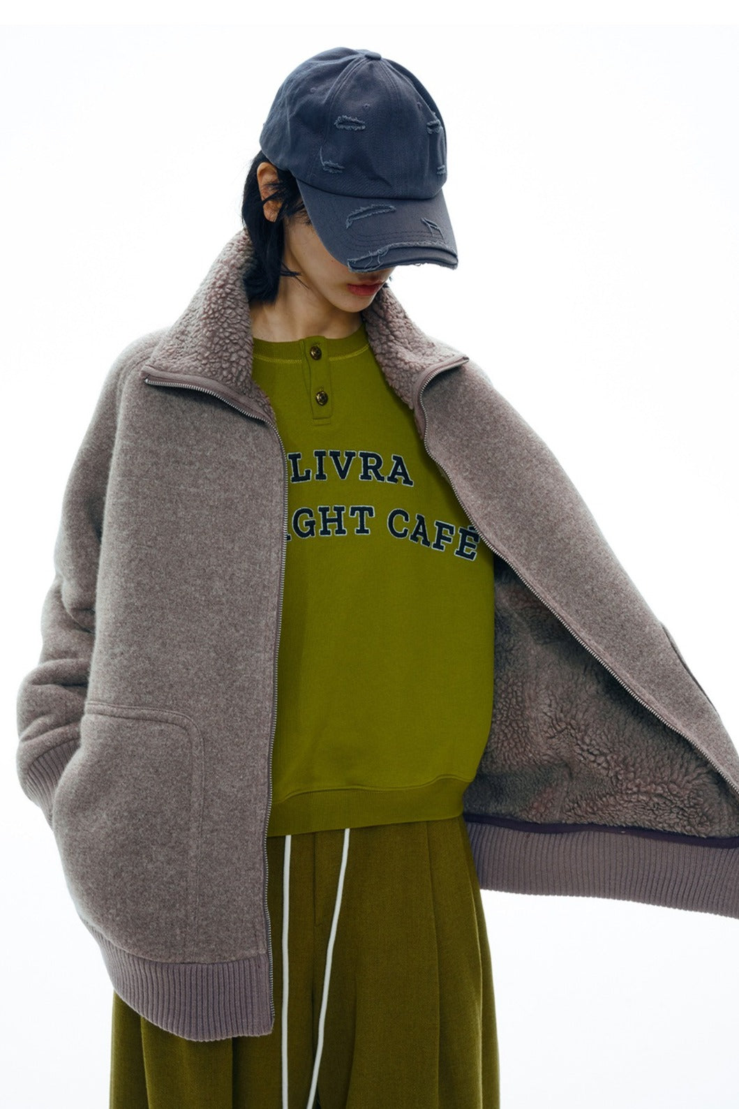 Plush wool-blend “pearl-fleece” oversized jacket | 2 color