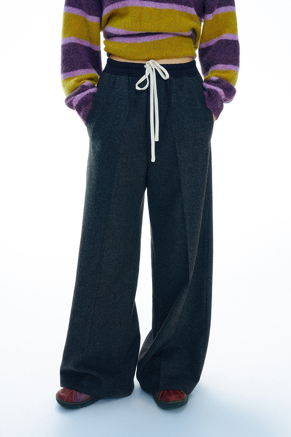 Fluid wide leg relaxed fit draw-cord waist pants | 2 color