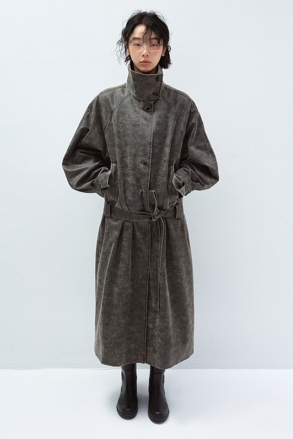 Vintage washed belted waist oversized trench coat | 2 color