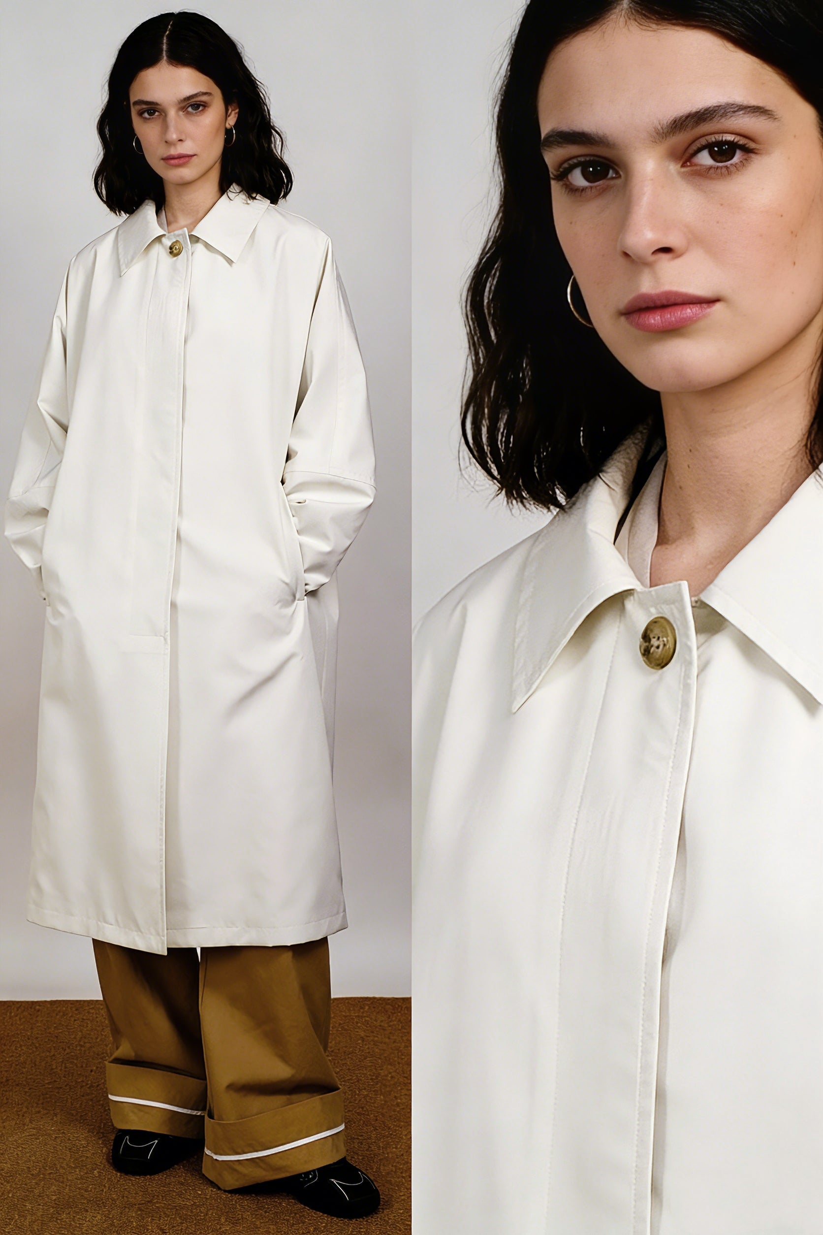 Minimalist silhouetted mid-length trench