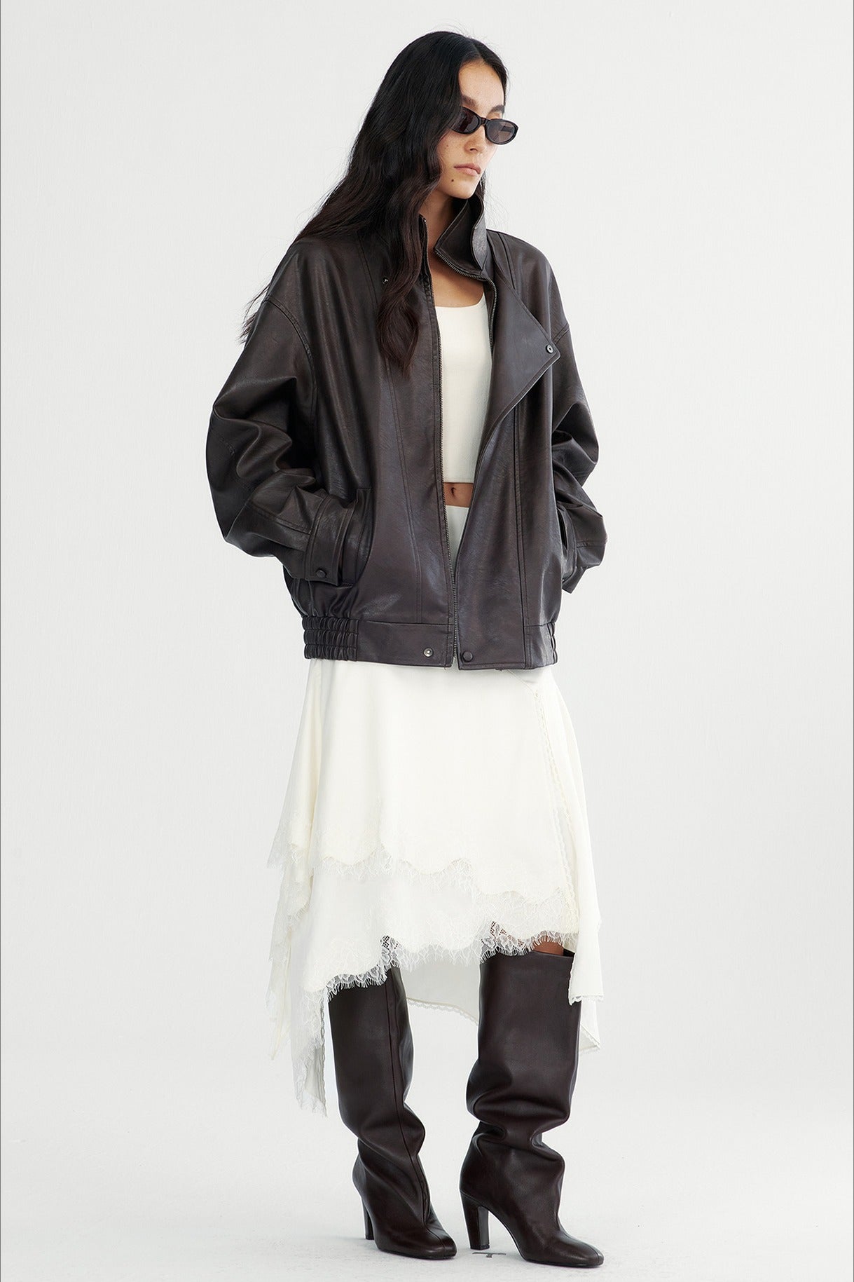 PU blend sleek panel retro style jacket | 2 color