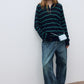 Wool blend mid-length stripes polo knitwear | 4 color
