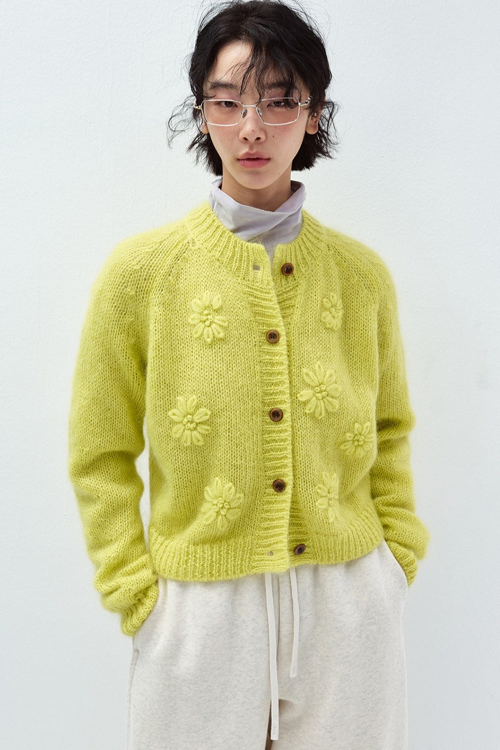 Wool blend hand-crocheted florals airy cardigan | 3 color