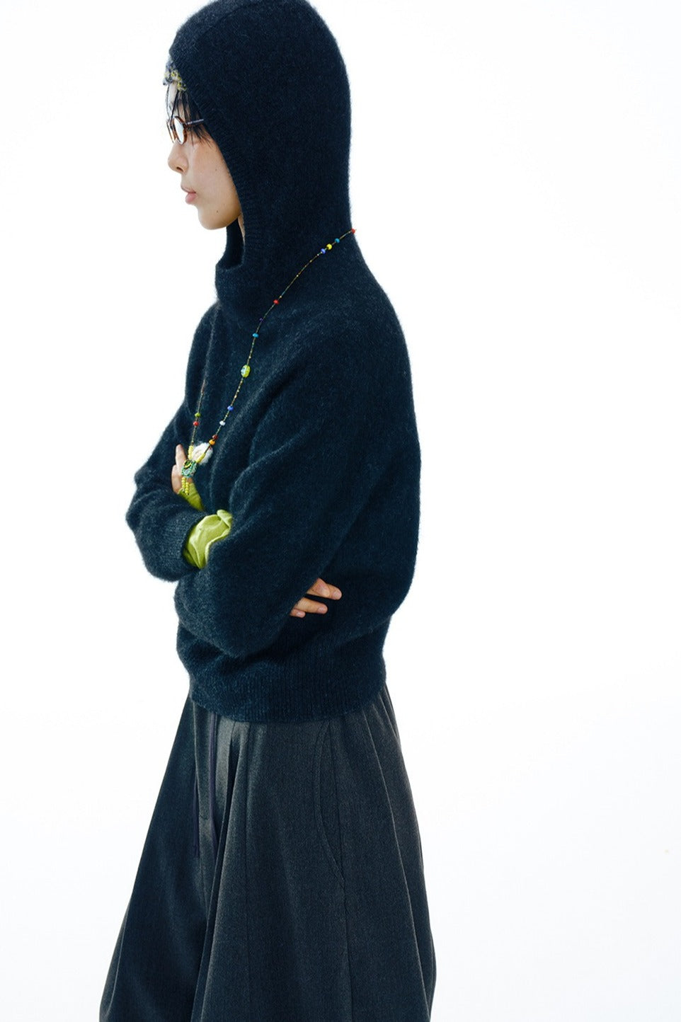 Yak down blend solid hue hoodie sweater | 4 color