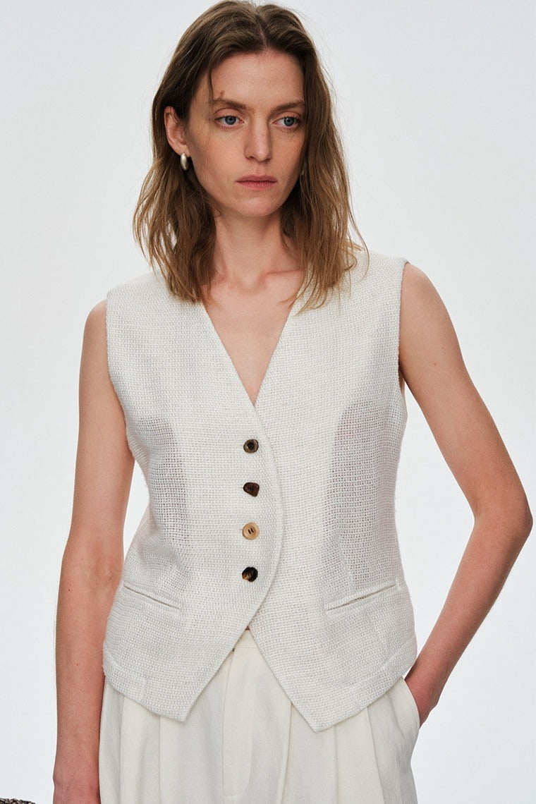 Chaleco de mezcla de lino con cintura calada | 2 colores