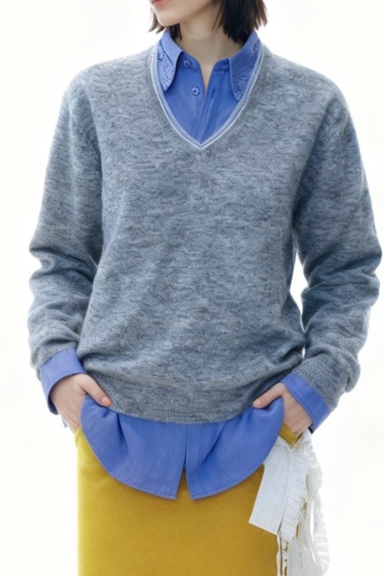 Wool blend soft touch lightweight V-neck sweater | 3 color