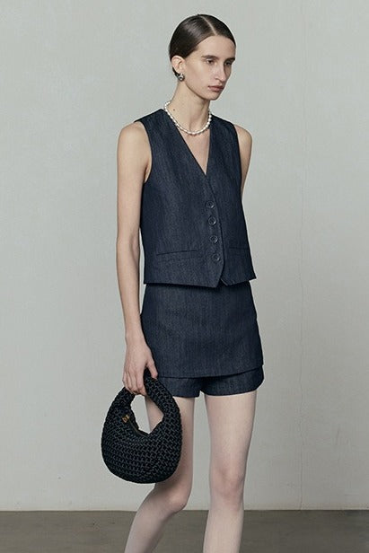 Cotton-Tencel-ramie fake-two shorts