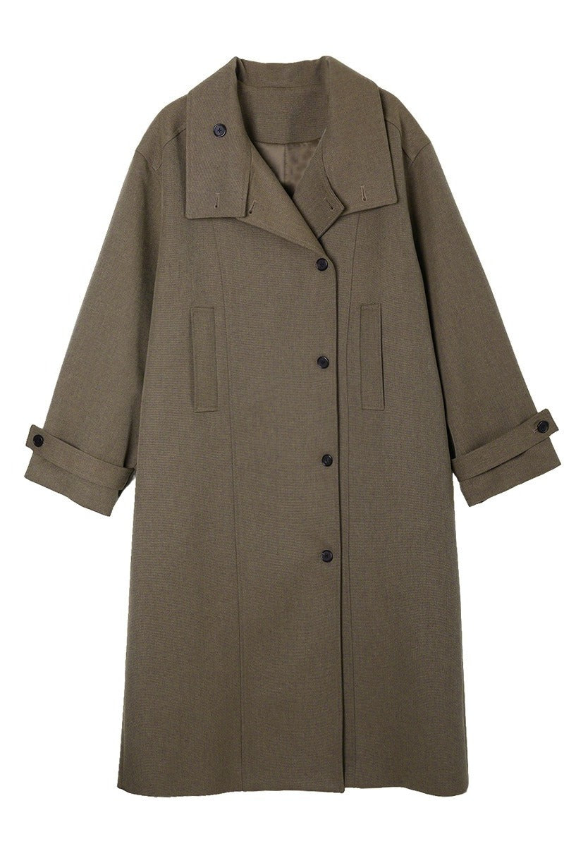 Relaxed fit stand collar silhouette trench coat