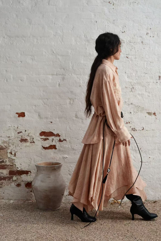 Linen containing flowing charm irregular hem skirt | 2 color