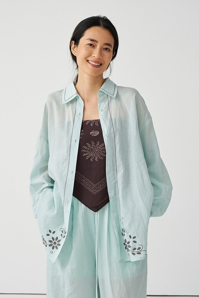 Chemise respirante en Tencel et lin brodé | 3 couleurs