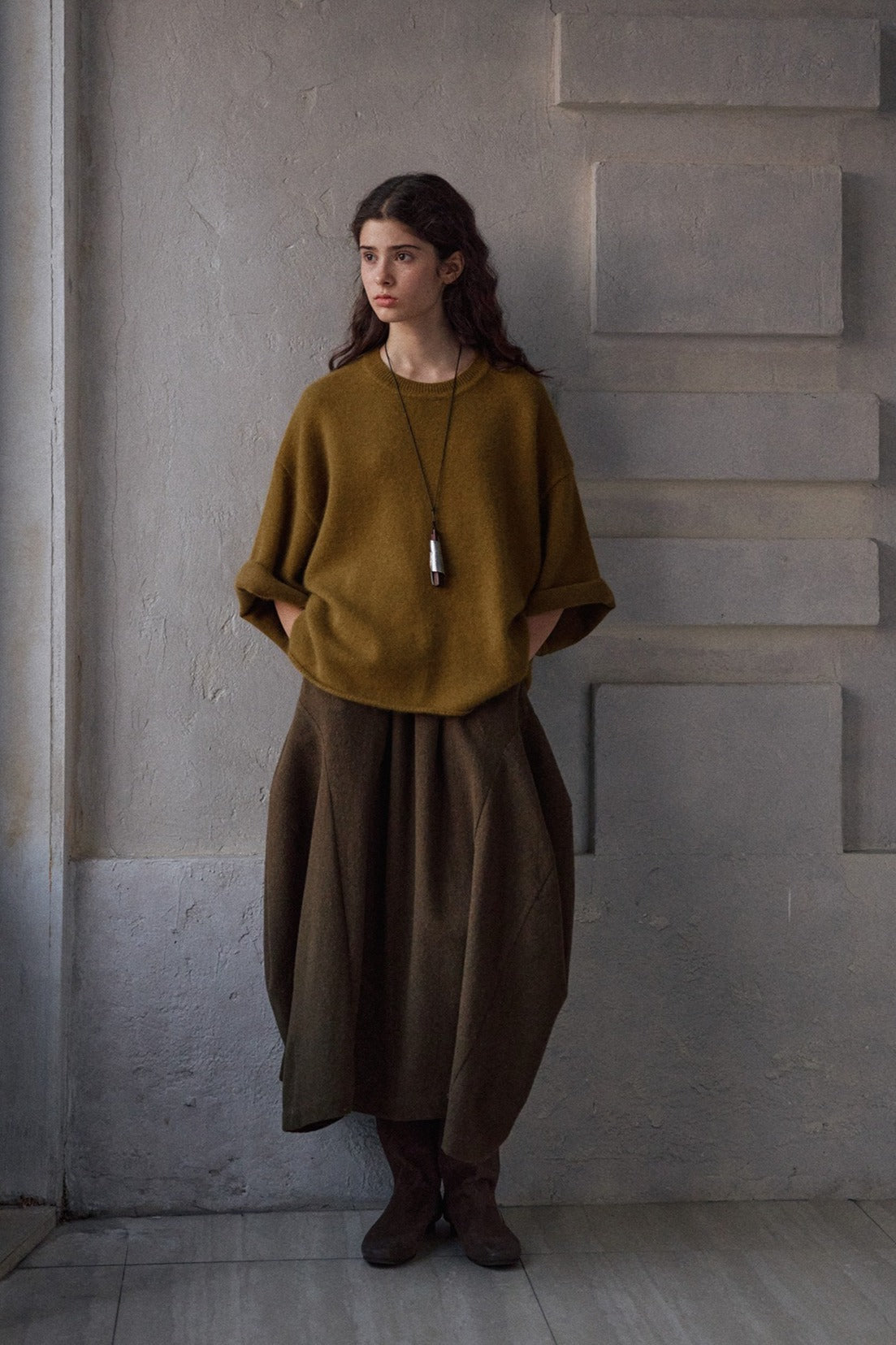 Wool blend loose fit silhouette skirt | 2 color