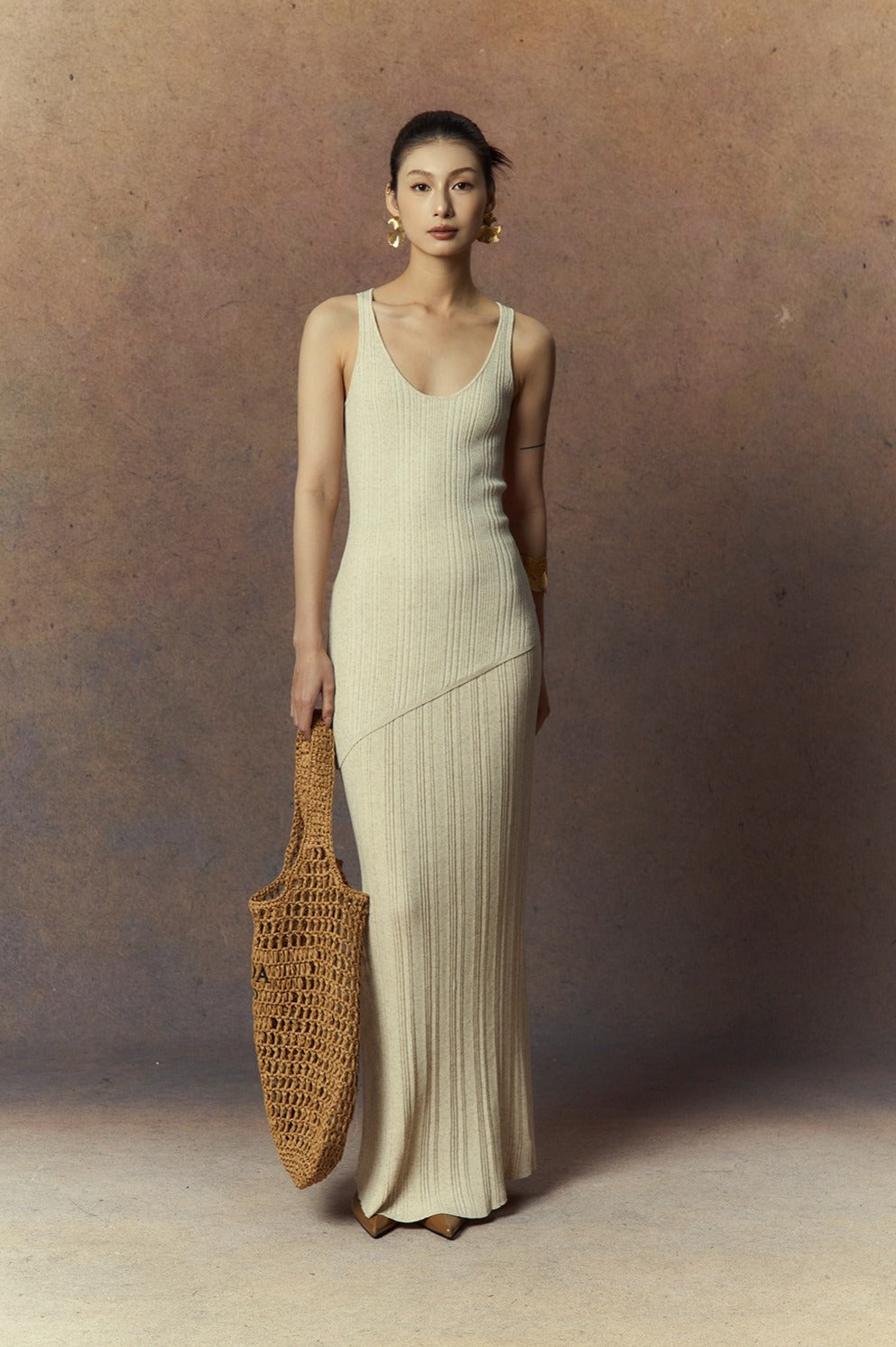 Rib-knit Floor-length skirt—acrylic-Lyocell-linen | 3 color