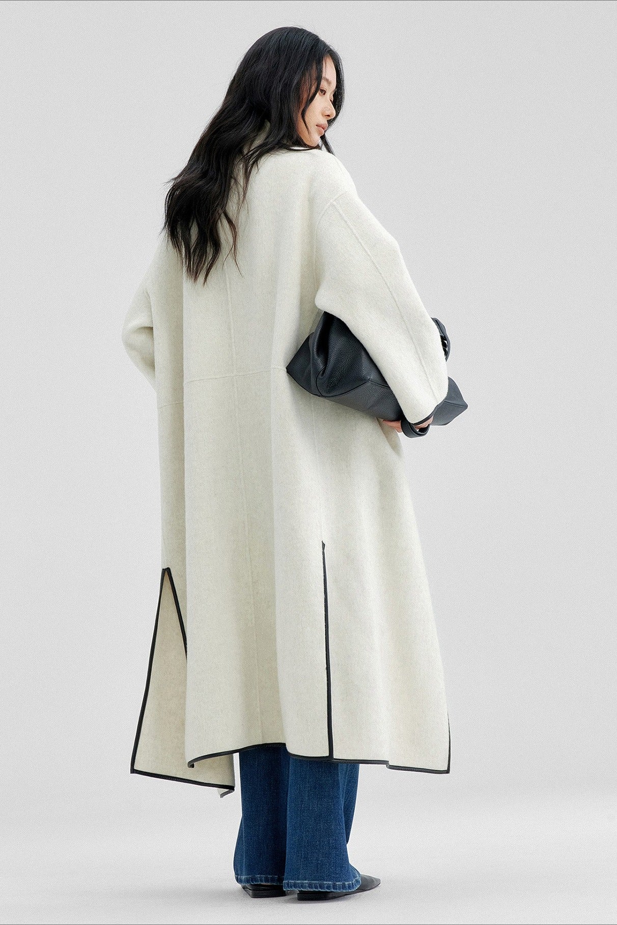 Wool-cashmere-silk large lapel overcoat