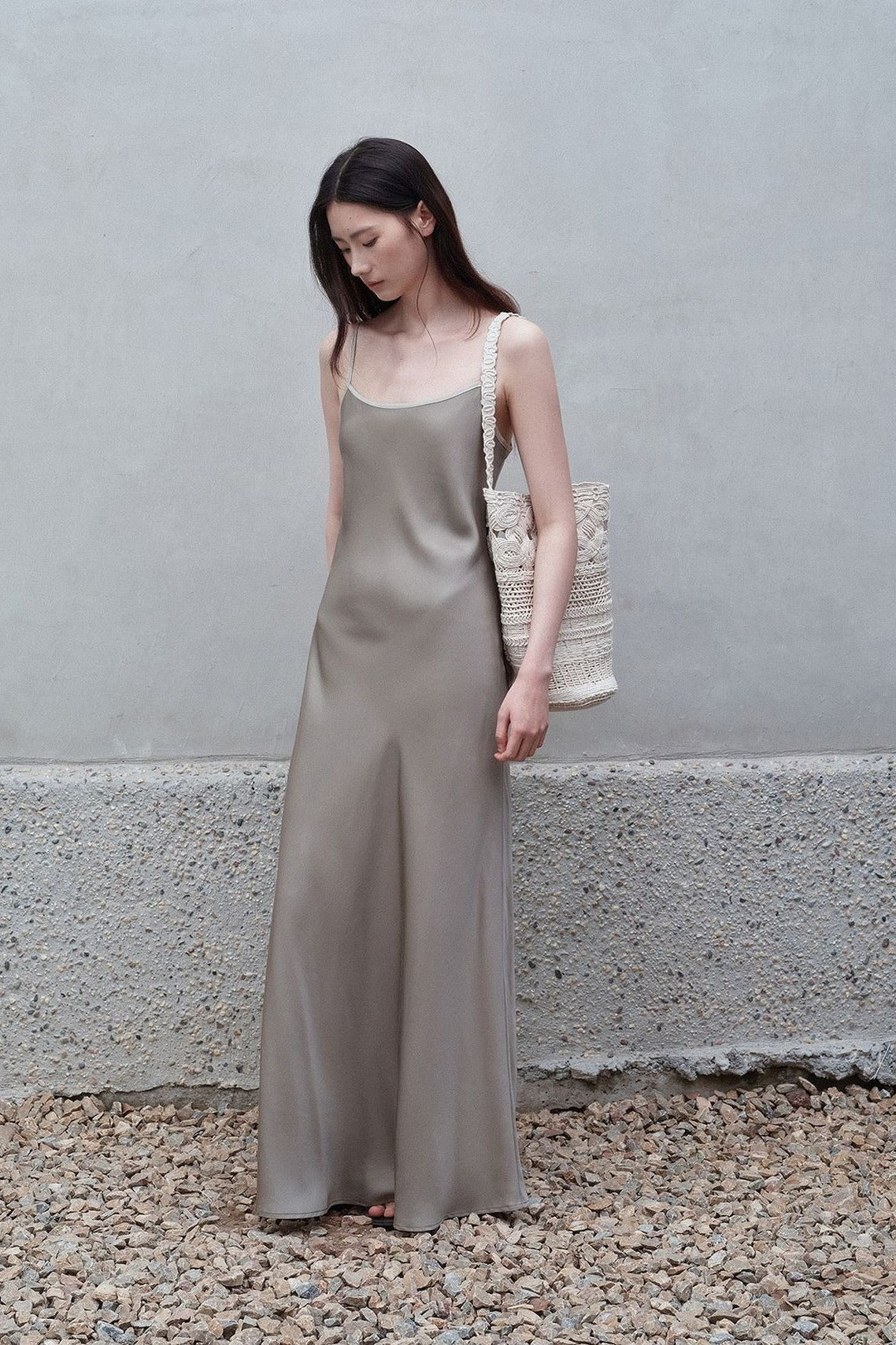 Lyocell cinched waist fluid drape slip dress | 3 color