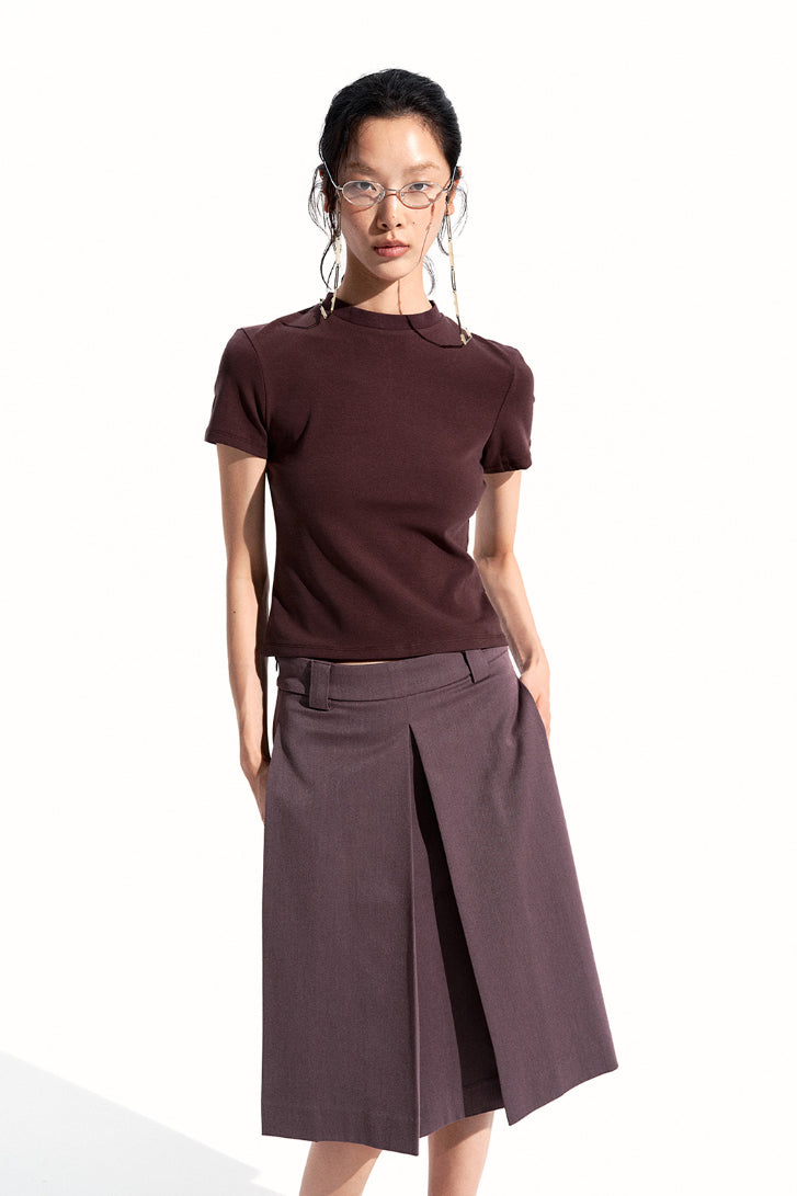 Wool containing wide-pleated knee-length skirt | 2 color