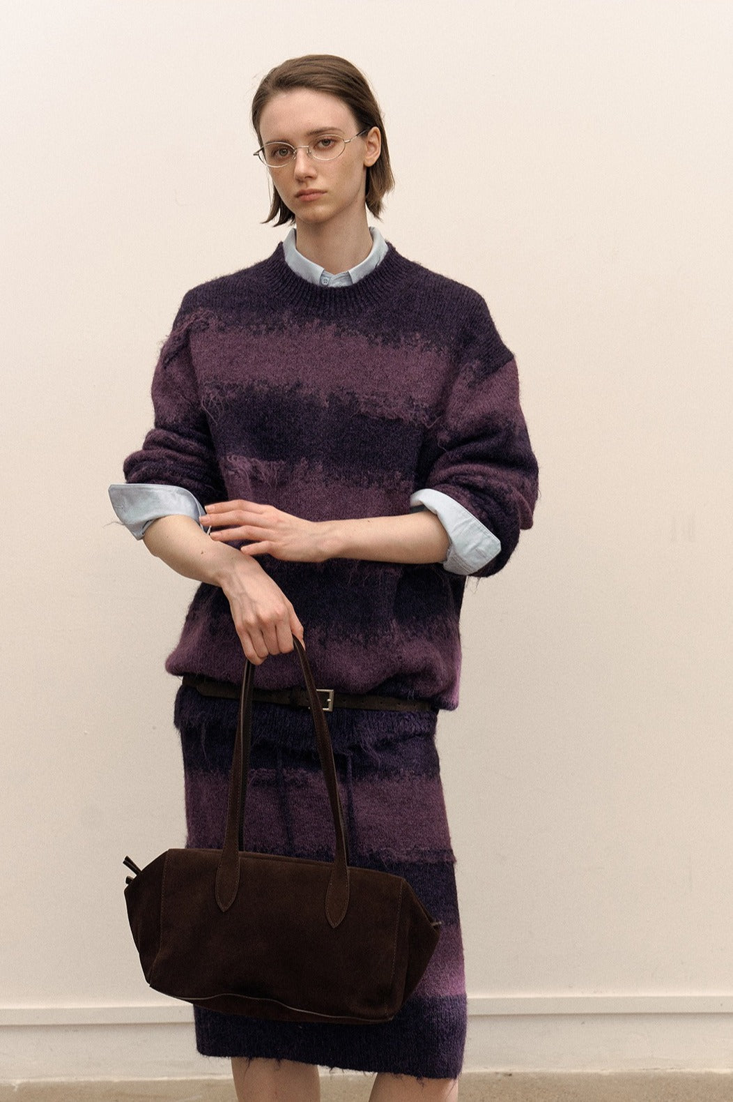 Fluffy stripes relaxed cut sweater | 3 color