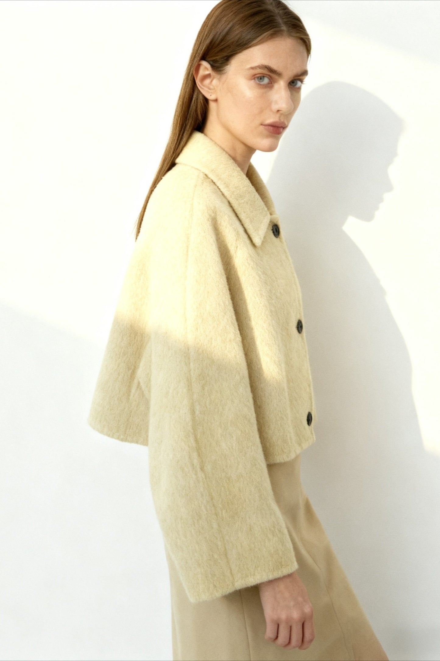 Wool blend lapel cropped fit jacket | 3 color