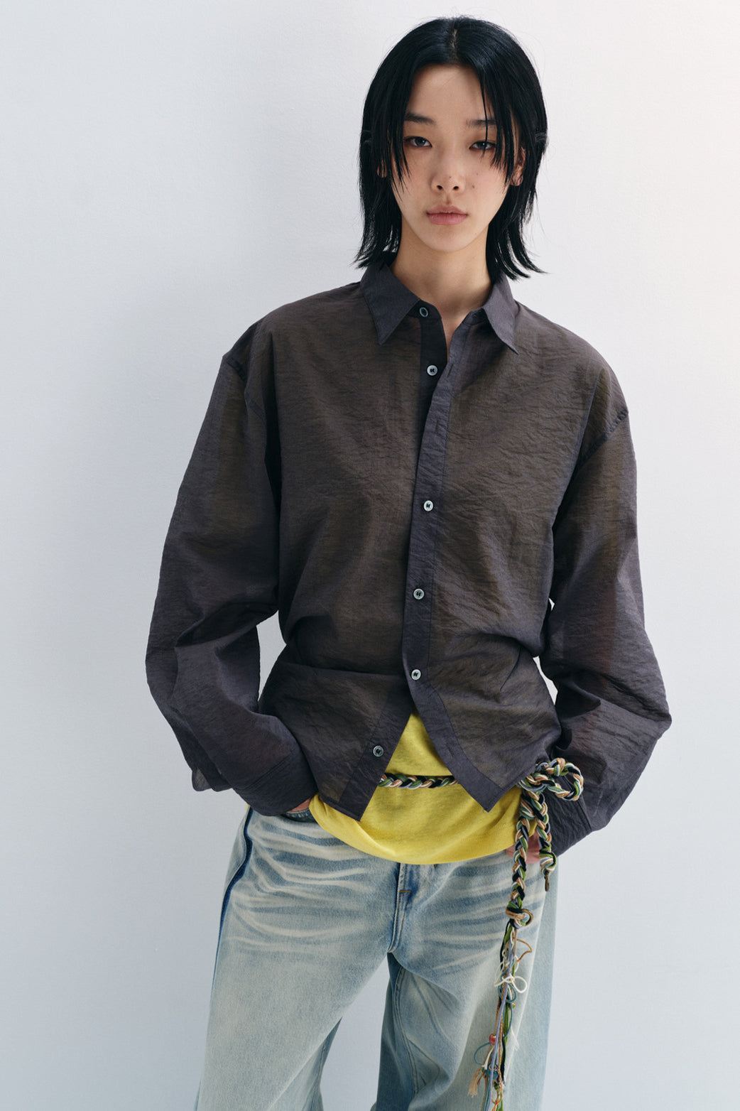 Cotton blend lightweight semi-sheer adjustable shirt | 2 color