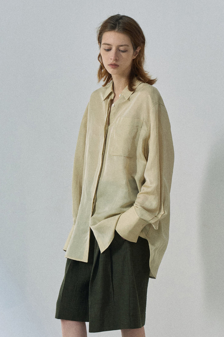 Acetate linen loose fitting straight shirt | 3 color