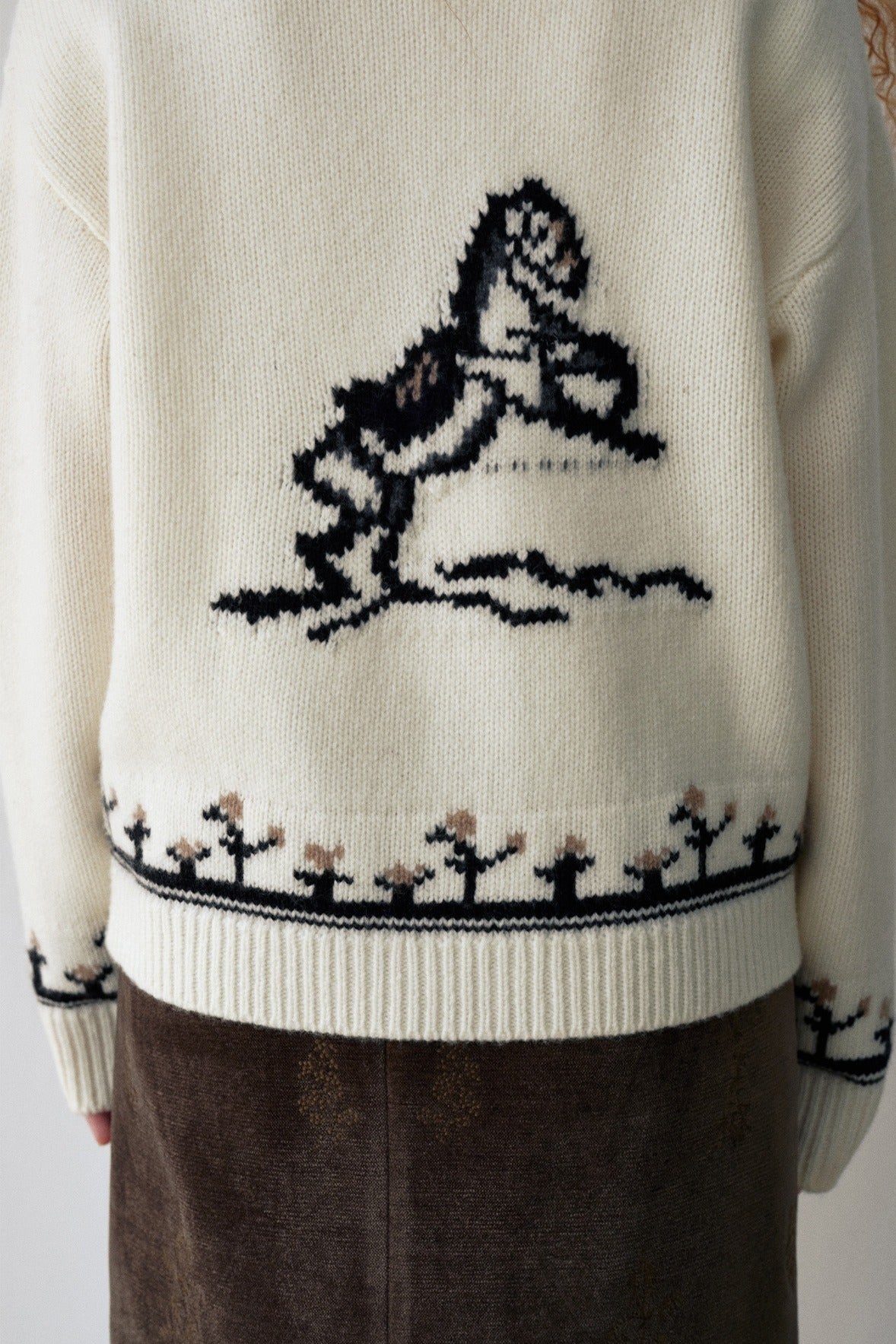 100% sheep wool horse jacquard zip-up cardigan | 4 color