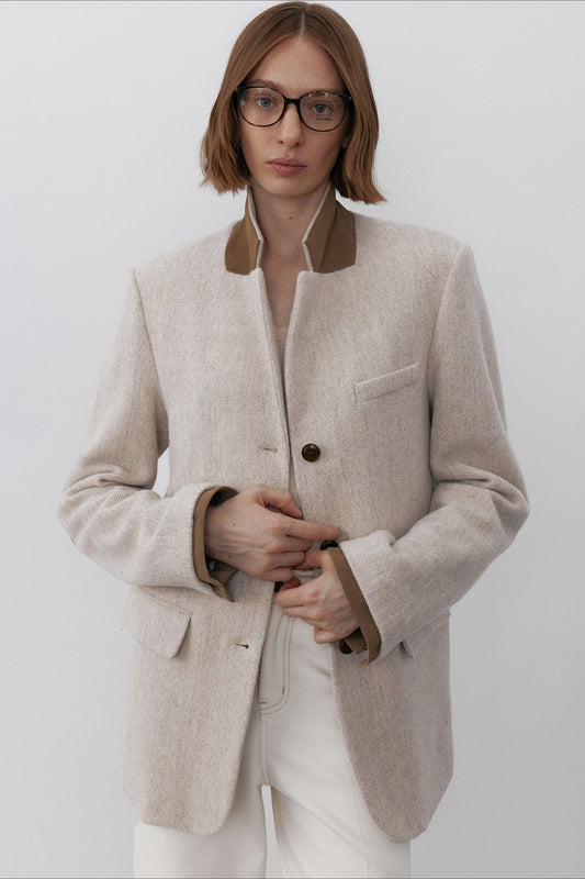 Wool-cashmere chic fit mid-length suit jacket