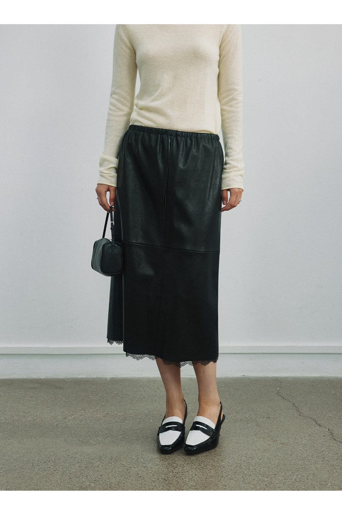 PU  lace trim midi skirt | 3 color