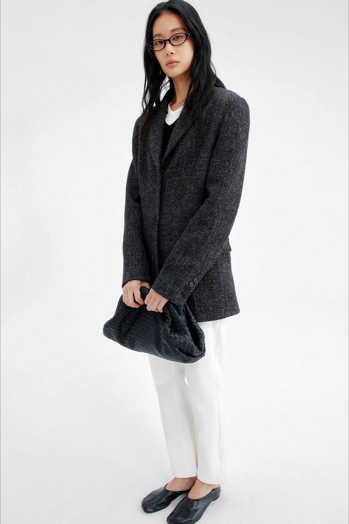Wool blend tailored waist silhouetted blazer jacket | 2 color