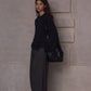 Wool blend check pattern loose structure pants | 2 color