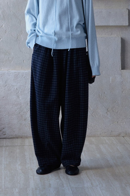 Wool blend check pattern loose structure pants | 2 color
