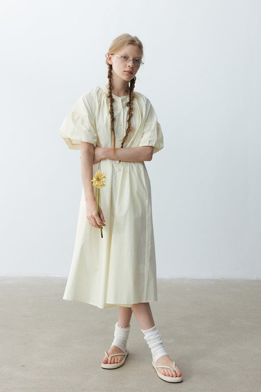 100% cotton bubble sleeves relaxed-fit dress | 4 color