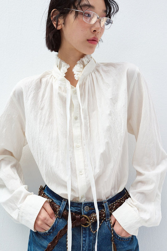 Lyocell blend paper texture matte feel shirt | 2 color