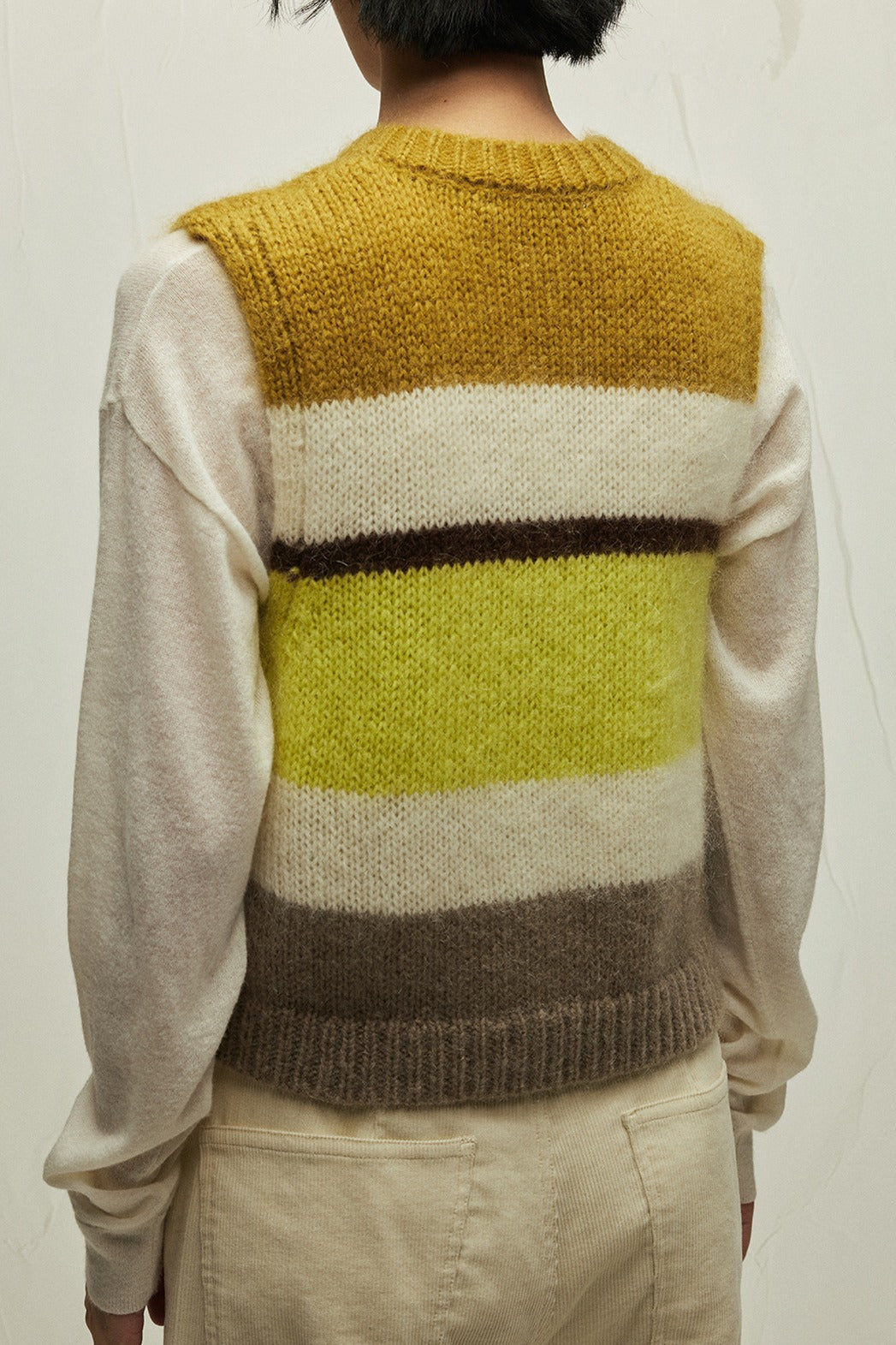 Wool blend fitted color-block striped vest | 3 color