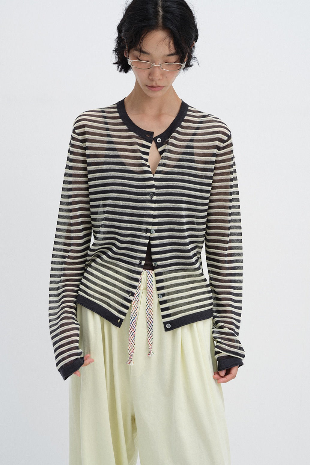Lightweight sheer striped cardigan | 3 color