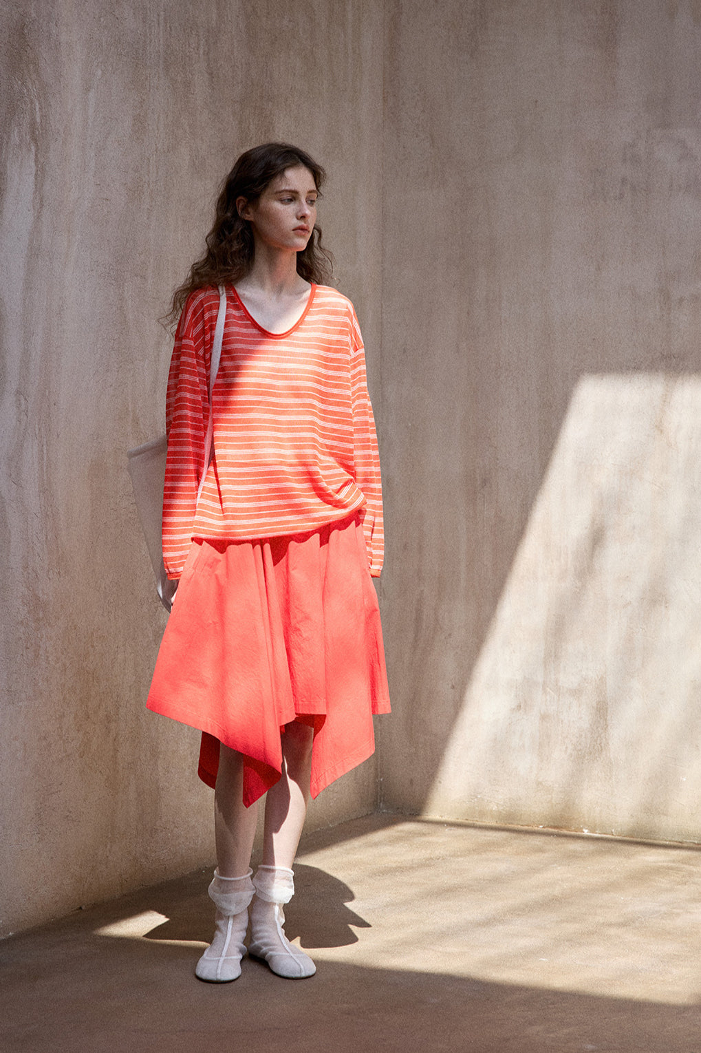 Sheer striped loose-fit knit top | | 5 color