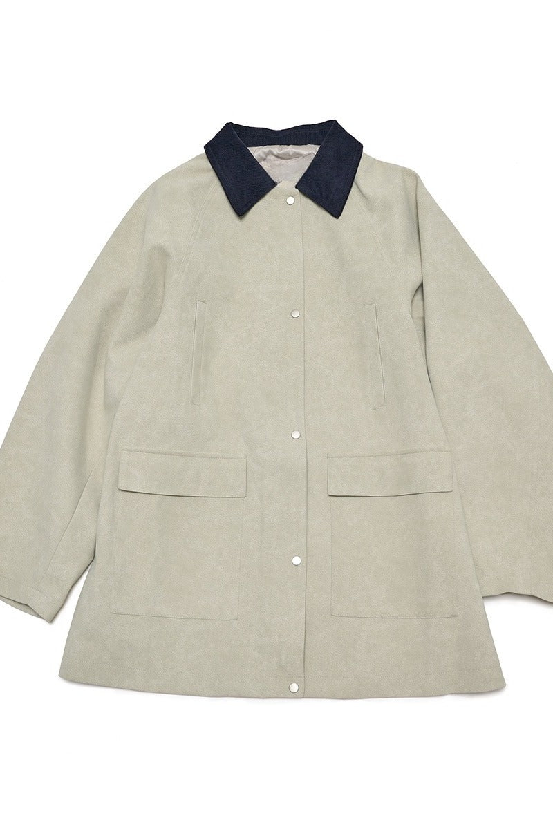 Mid-length contrasting collar jacket | 2 color