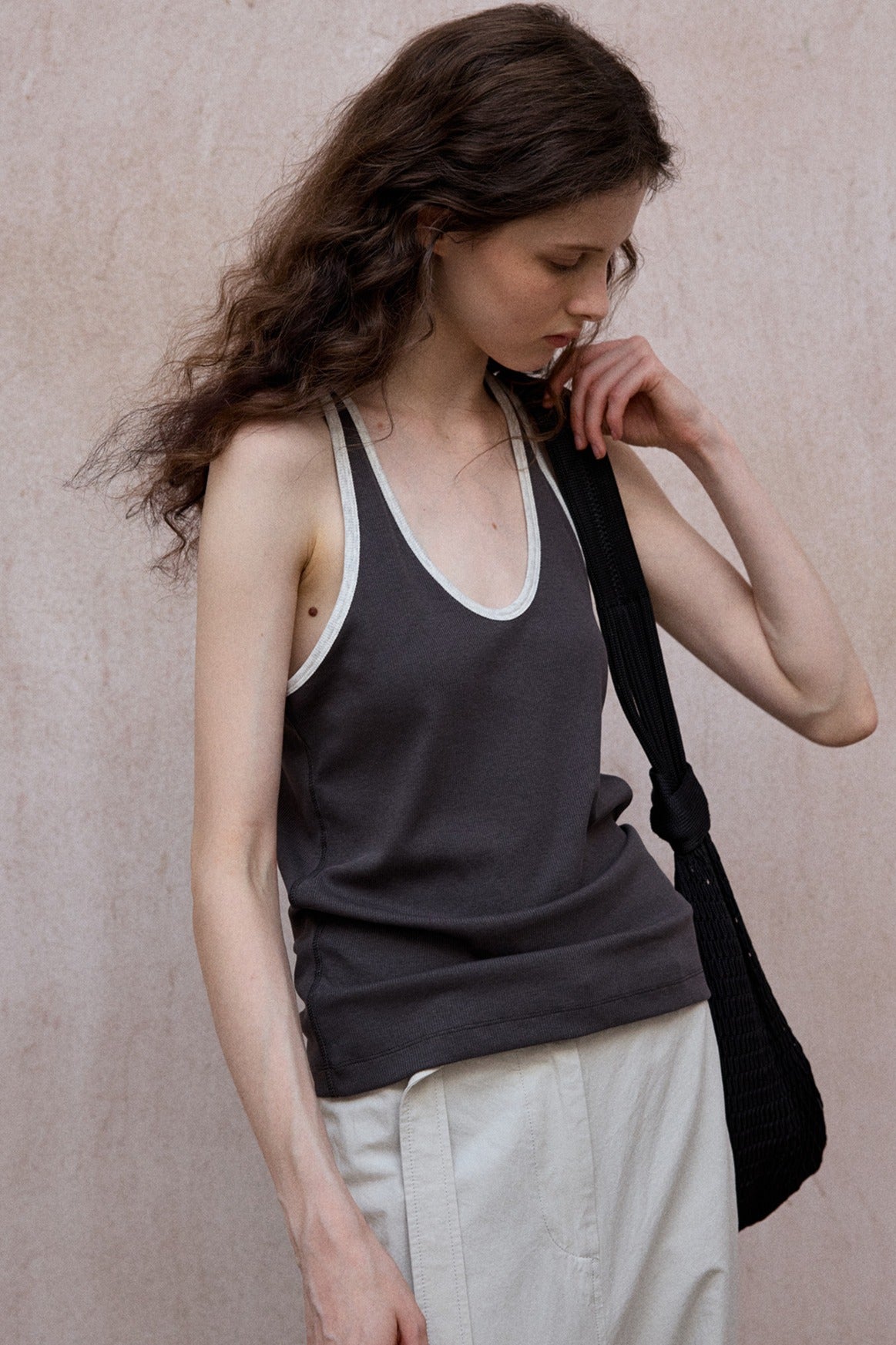 Cotton blend elastic color contrast tank top | 3 color