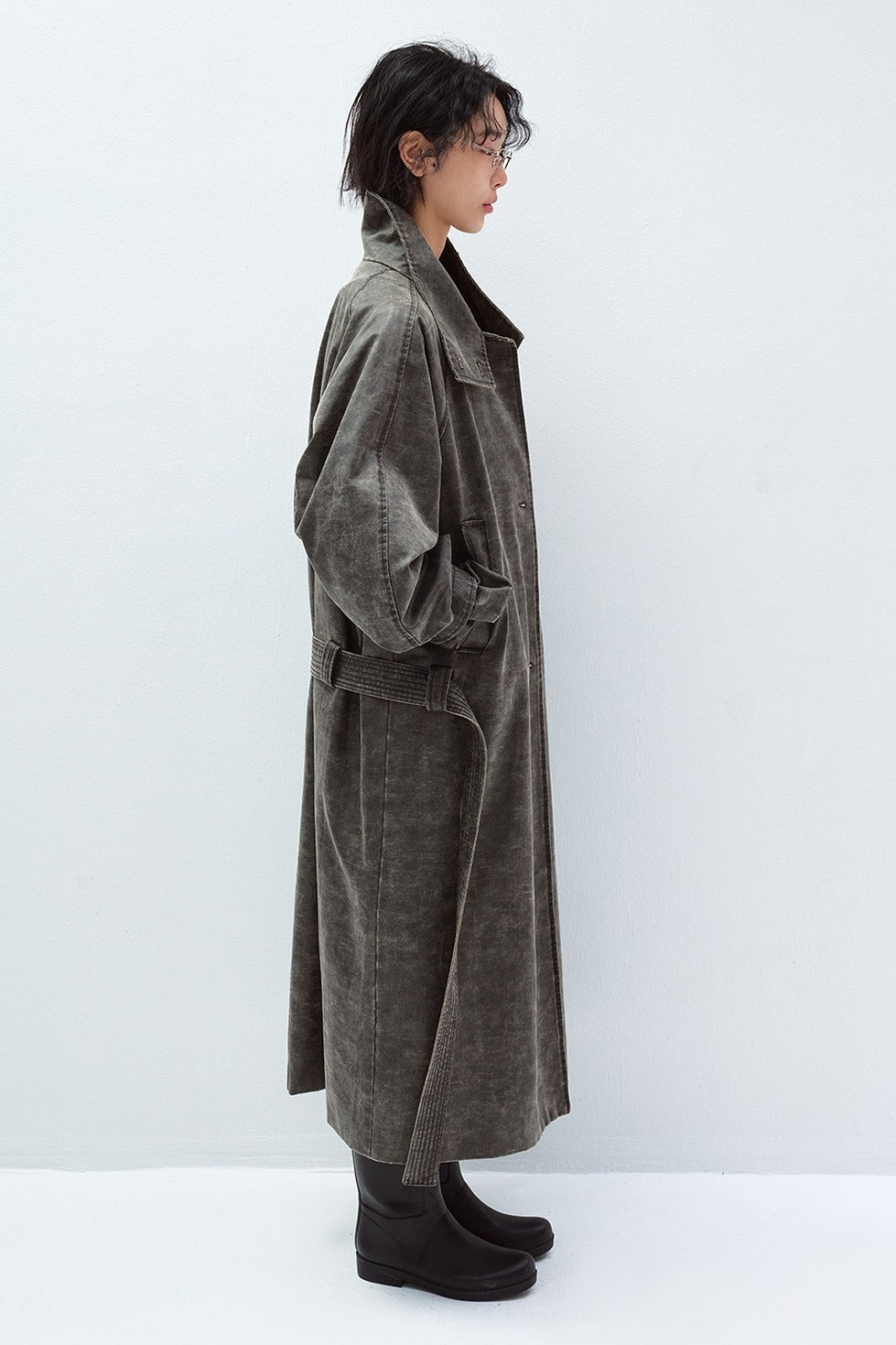 Vintage washed belted waist oversized trench coat | 2 color