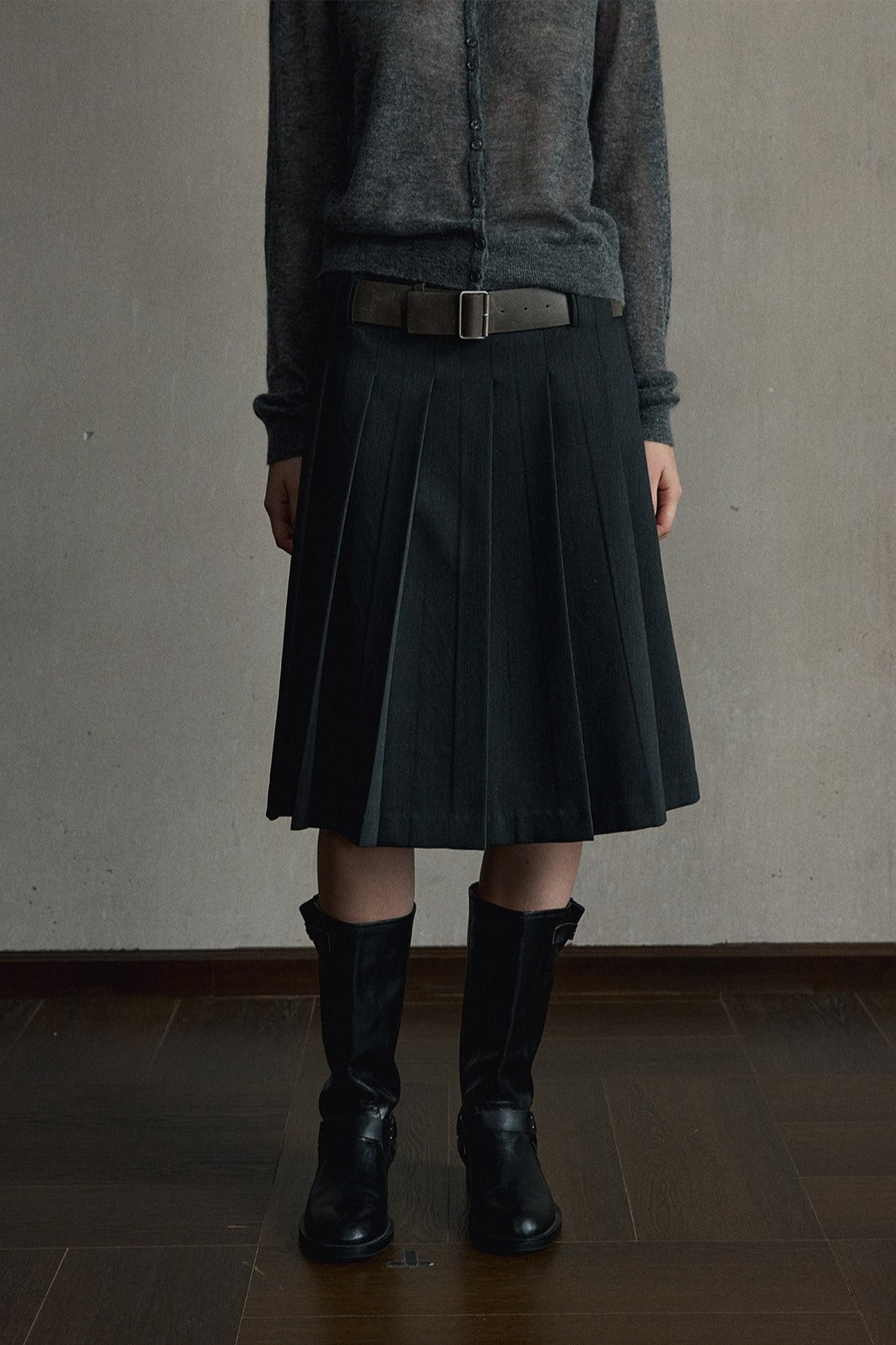 A-line pleated midi skirt | 2 color