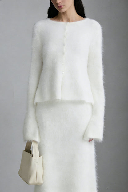 Otter-fleece blend waisted plush cardigan | 2 color