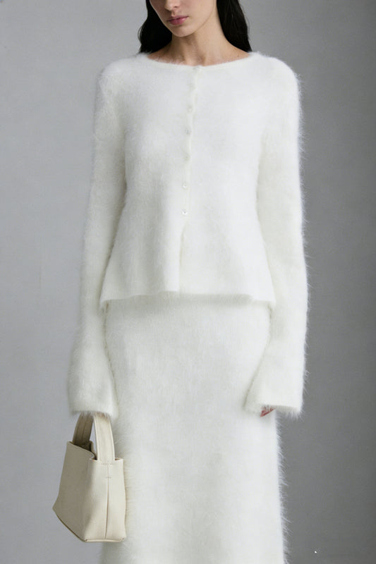 Otter-fleece blend waisted plush cardigan | 2 color