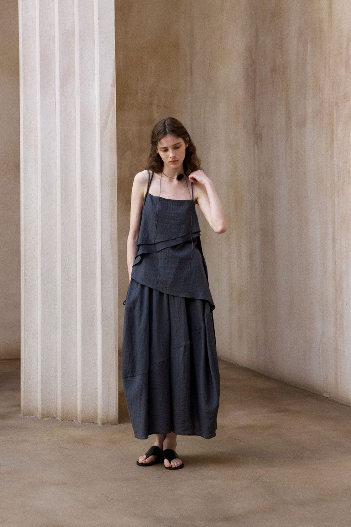 Viscose blend peplum shape lightweight skirt | 3 color