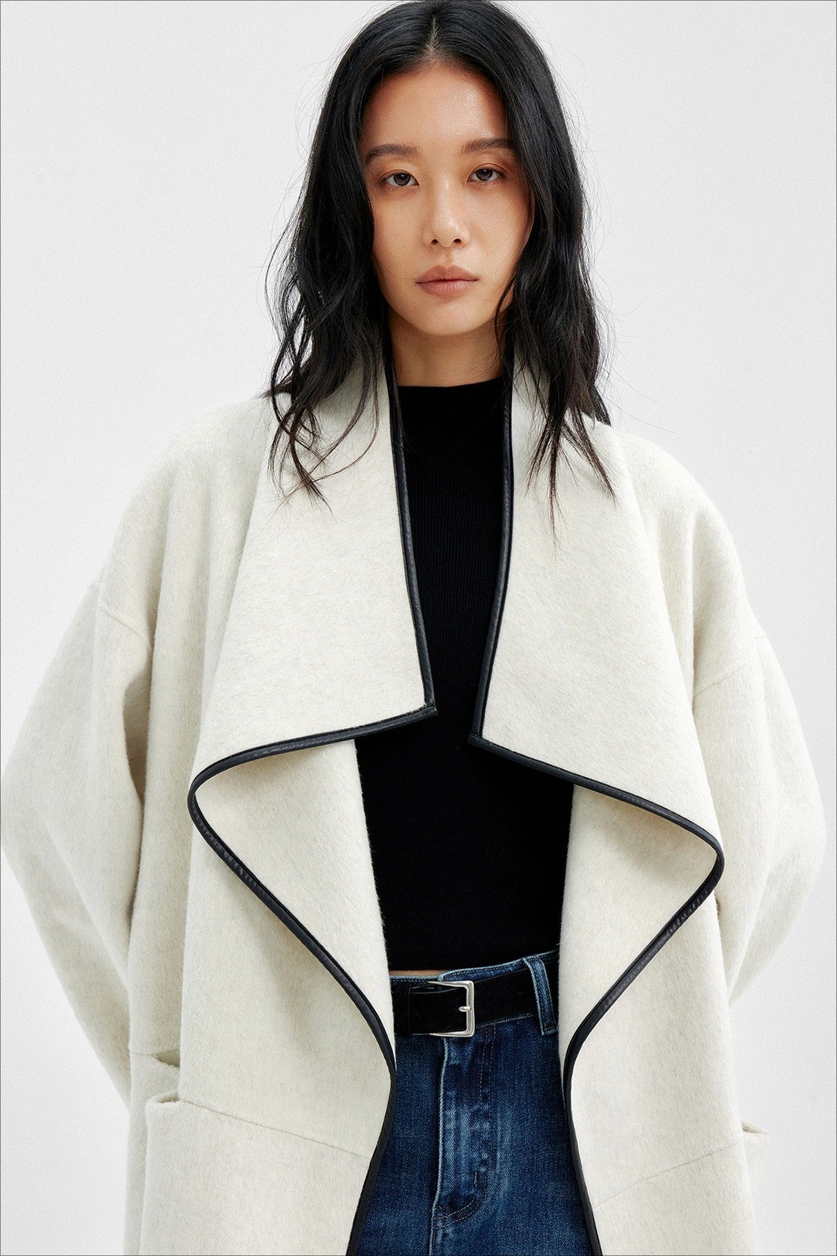 Wool-cashmere-silk large lapel overcoat